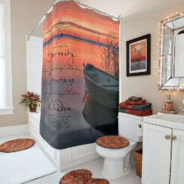 Cortina De Ducha Barco al atardecer con oraciones de serenidad