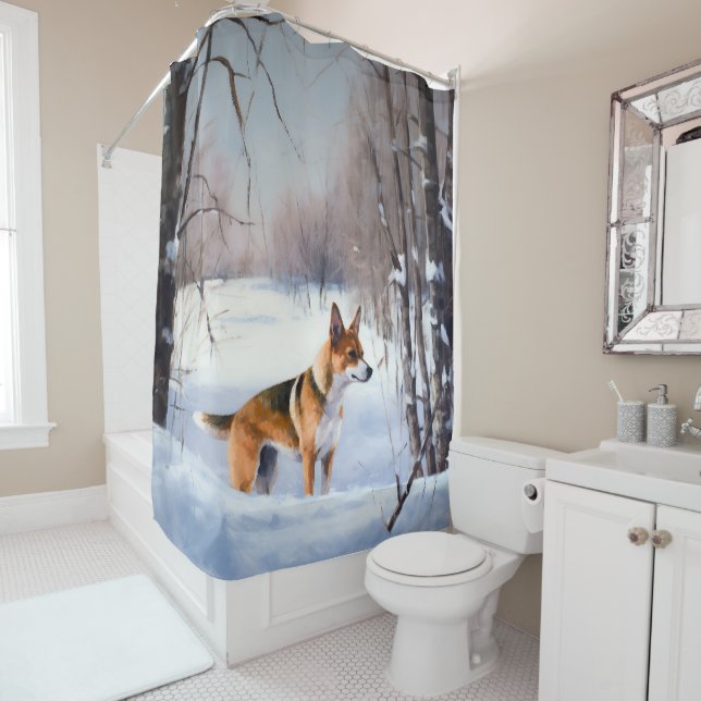 Cortina De Ducha Basenji Deja que nieve Navidad  (In situ)