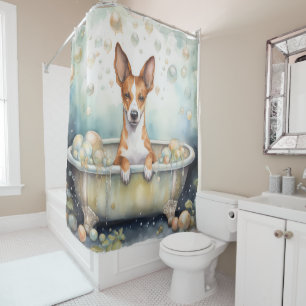 Cortina De Ducha Basenji En Bathtub Watercolor Arte Perro