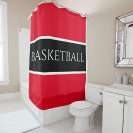 Cortina De Ducha BASKETBALL Deportivo Brillante Red Black White Str
