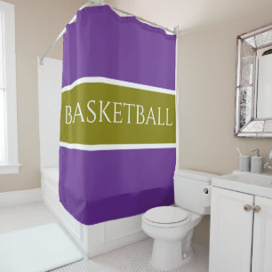Cortina De Ducha BASKETBOL Franjas de oliva dorada, blanco y púrpur
