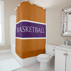 Cortina De Ducha BÁSQETBOL Deportivo Profundo Morado Blanco Naranja