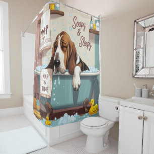 Cortina De Ducha Basset Hound Desordenado Dormilón Lindo Divertido
