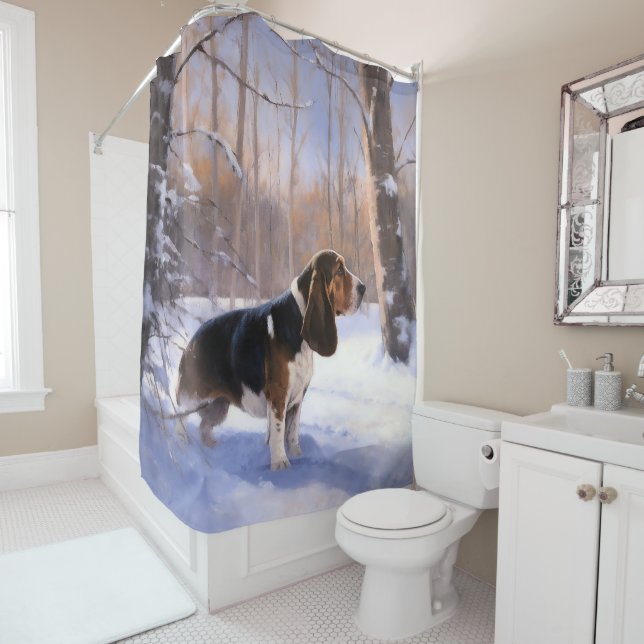 Cortina De Ducha Basset Hound Let It Snow Navidades (In situ)
