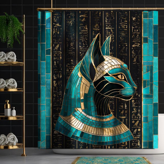 Cortina De Ducha Bastet de diosa gata egipcia -arte mosaico (Subido por el creador)