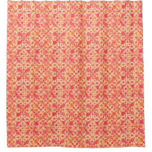Cortina De Ducha Batik tribal - naranja, rosado coralino y fucsia