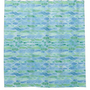 Cortina De Ducha Beach House Moderno Ocean Wave Blue Green Pattern