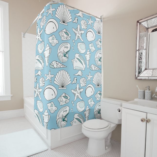 Cortina De Ducha Beach House Shells Shower Curtain (In situ)