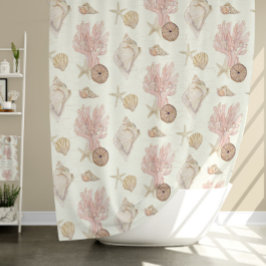 Cortina De Ducha Beach Ocean Coral Starfish Sea Shell Watercolor