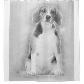 Cortina De Ducha Beagle Está Dibujado En Lápiz Con Fondo De Plata