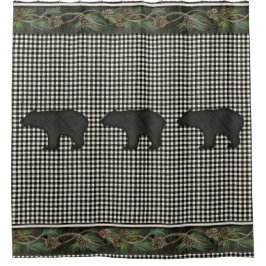 Cortina De Ducha Bears Rustic Mountain Cabina Black White Pine Cone