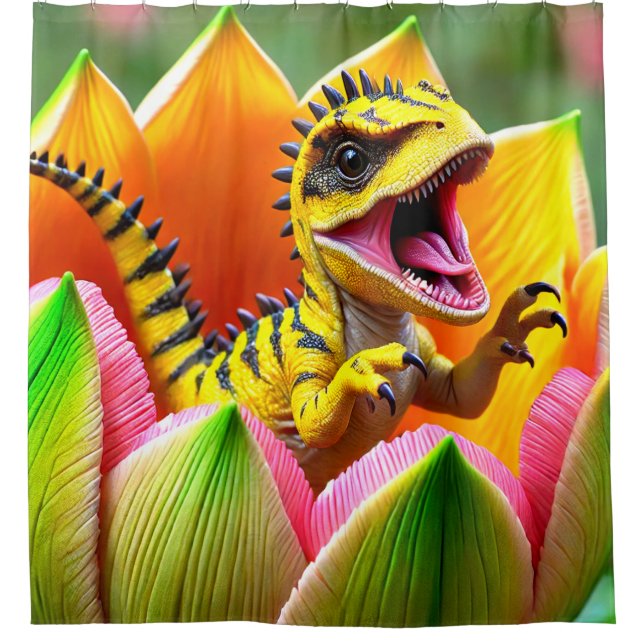 Cortina De Ducha Bebé de dinosaurio amarillo arañado (Anverso)