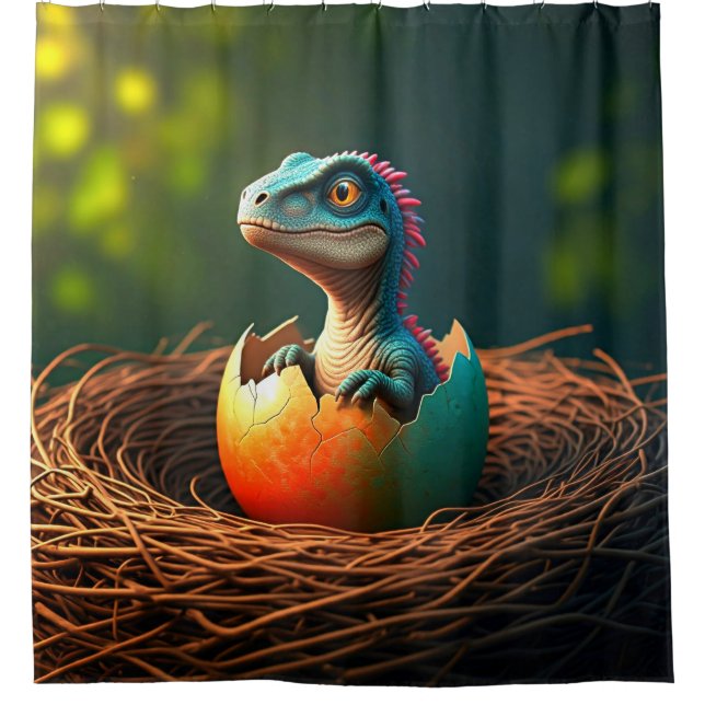 Cortina De Ducha Bebé Dinosaurio Surrealista Eclosionando (Anverso)
