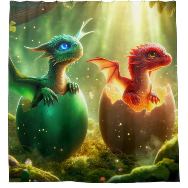 Cortina De Ducha Bebés dragones (Anverso)