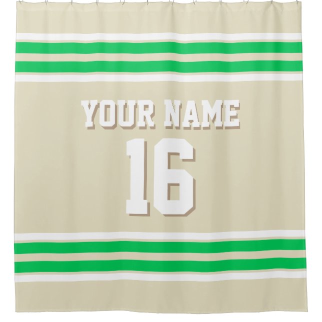 Cortina De Ducha Beige Emerald Green White Stripes Sports Jersey (Anverso)