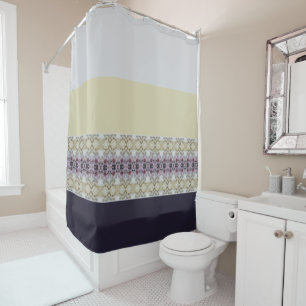 Cortina De Ducha Beige Gris Y Púrpura