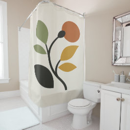 Cortina De Ducha Beige, marrón y verde floral