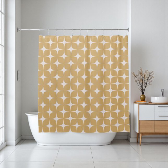 Cortina De Ducha Beige Mid Century Moderno Boho Geométrico (Beige Mid Century Modern Vintage Boho Geometric Shower Curtain)