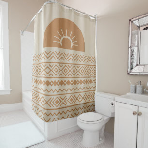 Cortina de ducha beige moderna bohemio