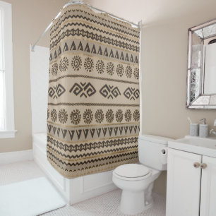 Cortina De Ducha Beige tribal azteca y oro del modelo