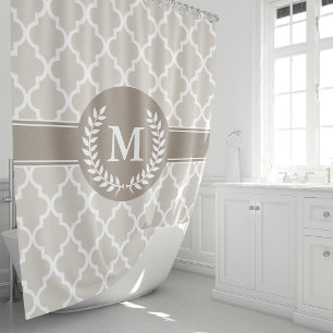 Cortina De Ducha Beige y Mocha Marroquí Monogramada