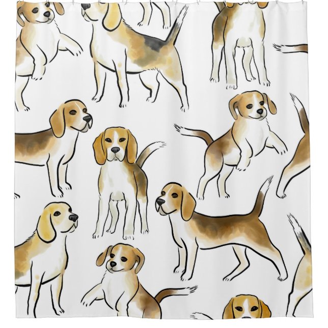 Cortina De Ducha Belleza Beagle: Patrón de perro acuarela (Anverso)