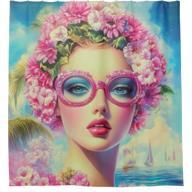Cortina De Ducha Belleza tropical retro (Anverso)
