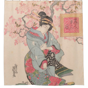 Cortina De Ducha Bellezas bajo flores de cerezo Vintage Ukiyo-e