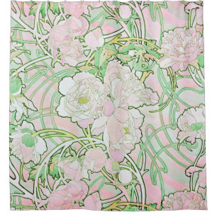 Cortina De Ducha Bello Artes de Nouveau del arte de los Peonies