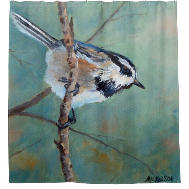 Cortina De Ducha Bello Artes salvaje del Chickadee de la montaña (Anverso)