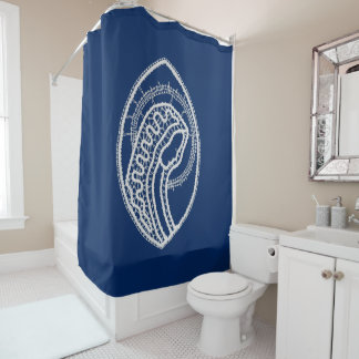 Cortina De Ducha Bendita Virgen María, encaje blanco, azul marino