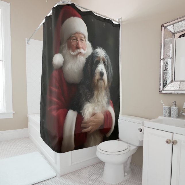 Cortina De Ducha Bernedoodle con Navidades festivos de Santa Claus (In situ)