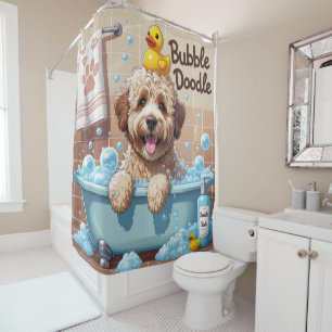 Cortina De Ducha Bernedoodle Desordenado Dormilón Lindo Divertido
