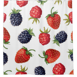 Cortina De Ducha Berries Realistas Delicioso Patrón Sin Marea