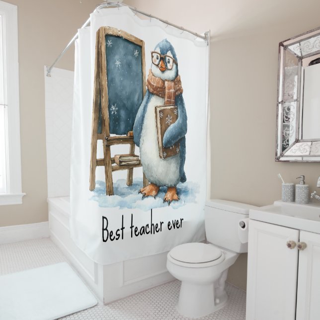 Cortina De Ducha Best Teacher Ever Winter Penguin Design (In situ)