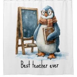 Cortina De Ducha Best Teacher Ever Winter Penguin Design