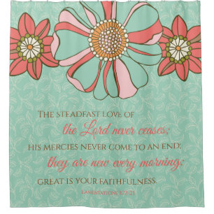 Cortina De Ducha Biblia Verse Aqua y Flora Retro Rosa