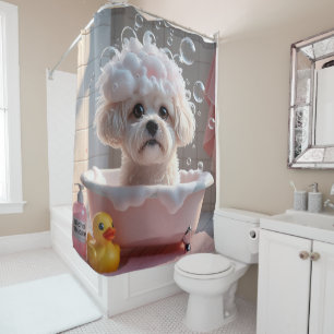 Cortina De Ducha Bichon Frise Desordenado Dormilón Lindo Divertido