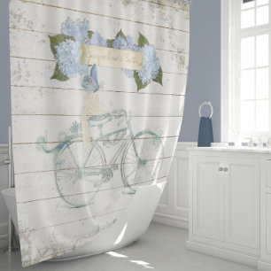 Cortina De Ducha Bicicleta de madera del Hydrangea de Shiplap del