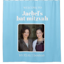 Cortina De Ducha Bienvenida de foto personalizada azul para Bat Mit