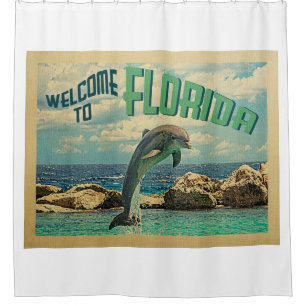 Cortina De Ducha Bienvenidos A Florida Dolphin Vintage Travel