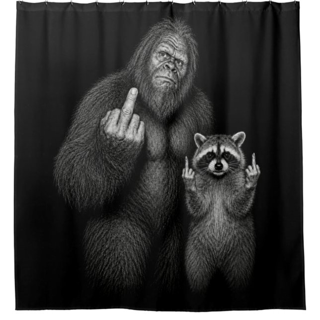 Cortina De Ducha Bigfoot y mapache dedo medio (Anverso)