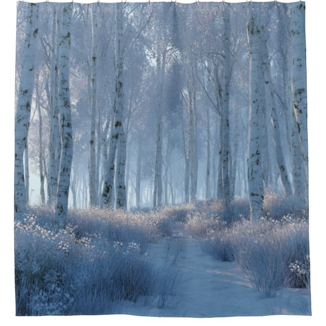 Cortina De Ducha Birch Radiant Snow Forest Shower Curtain (Anverso)
