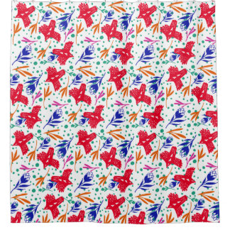 Cortina De Ducha Birds and flowers in colorful pattern