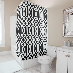 Cortina De Ducha Black and White Trellis   Colores editables