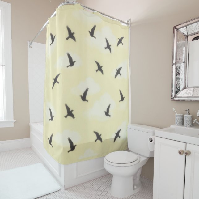 Cortina De Ducha Black Bird Fly Shower Curtain (In situ)