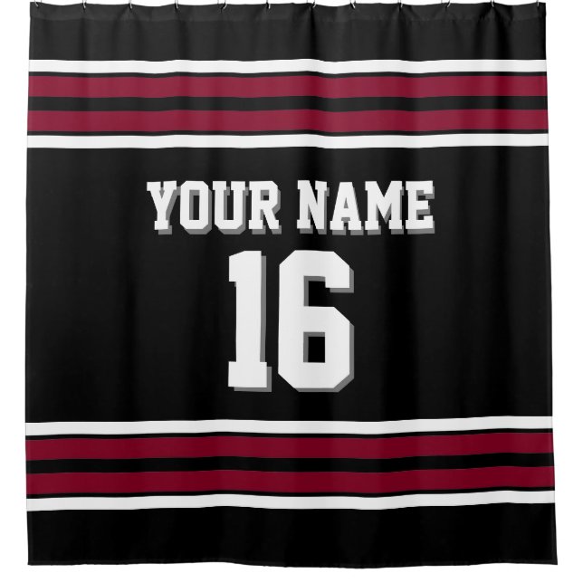 Cortina De Ducha Black Burgundy White Stripes Sports Jersey (Anverso)