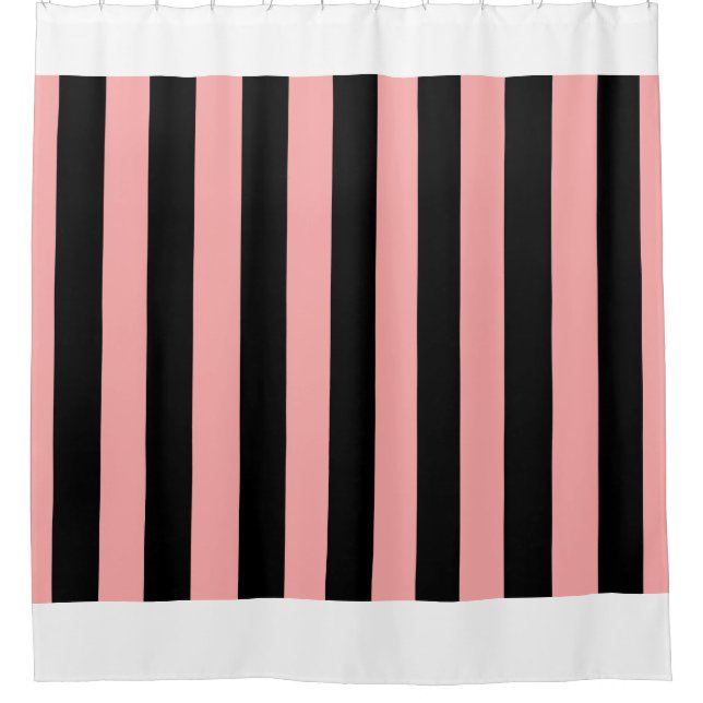 Cortina De Ducha Black & Coral Pink Striped Shower Curtain (Anverso)