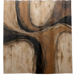 Cortina De Ducha Black Gold Beige Abstract Floral