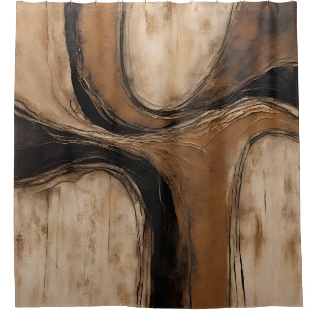 Cortina De Ducha Black Gold Beige Abstract Floral (Anverso)